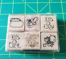 Small Baby's Set Rubber Stamp Wood Mounted D.O.T.S Set of 6