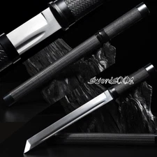 Sharp Edge Tanto Spring Steel Japanese Samurai Black Sword Pu Leather Scabbard