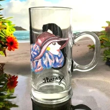 Tall Art Deco Mug 1920s Style  Luminarc Clear Drinking Glass Handpainted Signed