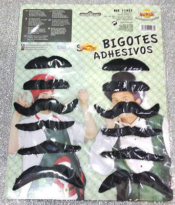 KARNEVAL HALLOWEEN SET 12 GEFÄLSCHTE SCHNURRBART AUFKLEBER SCHNURRBÄRTE SCHWARZ BLACK GUIRCA