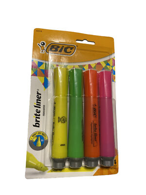 BIC Brite Liner Highlighter Chisel Tip 4 count Assorted New
