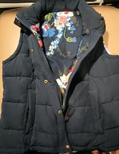 Joules Q_higham Quilted Gilet Blue Floral Lined Puffer Vest Women Us Size 8 Euc