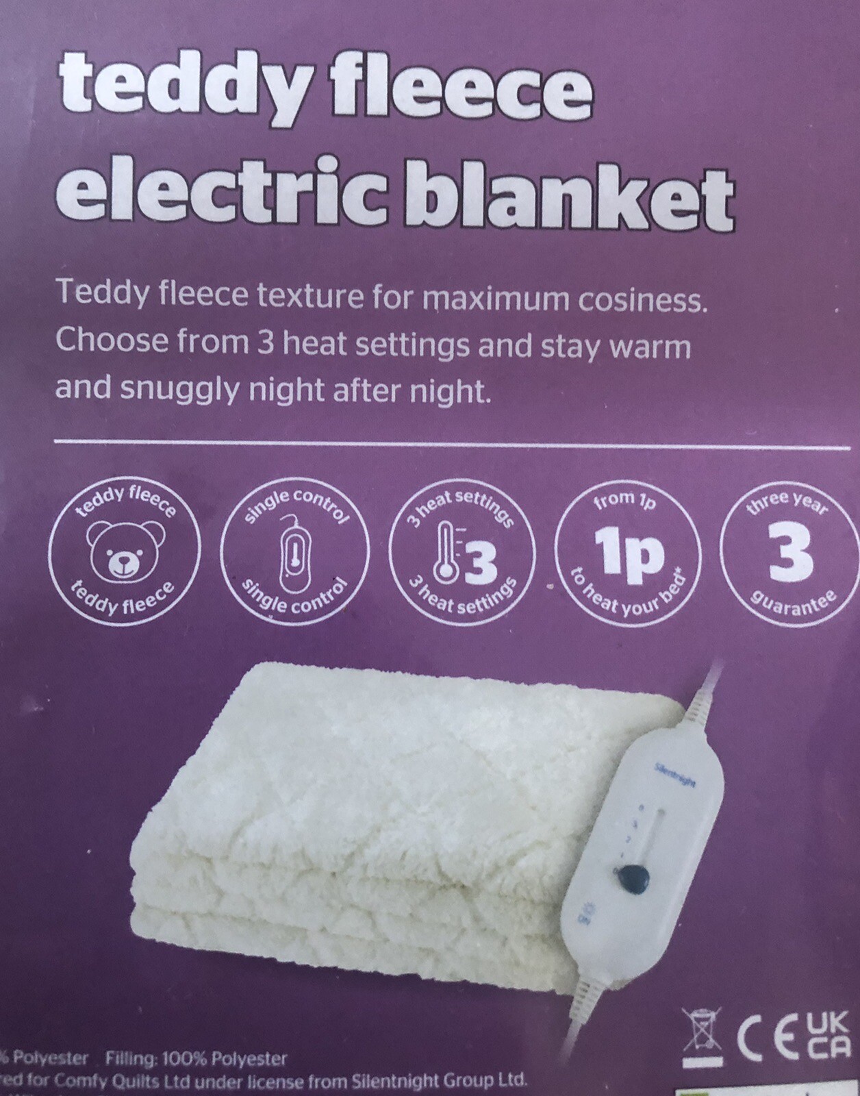 Silentnight comfort control teddy fleece electric blanket Double Energy
