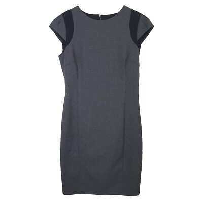 Zara Basic Womens Dress Size L Houndstooth Cap Sleeve Sheath Black Gray Career