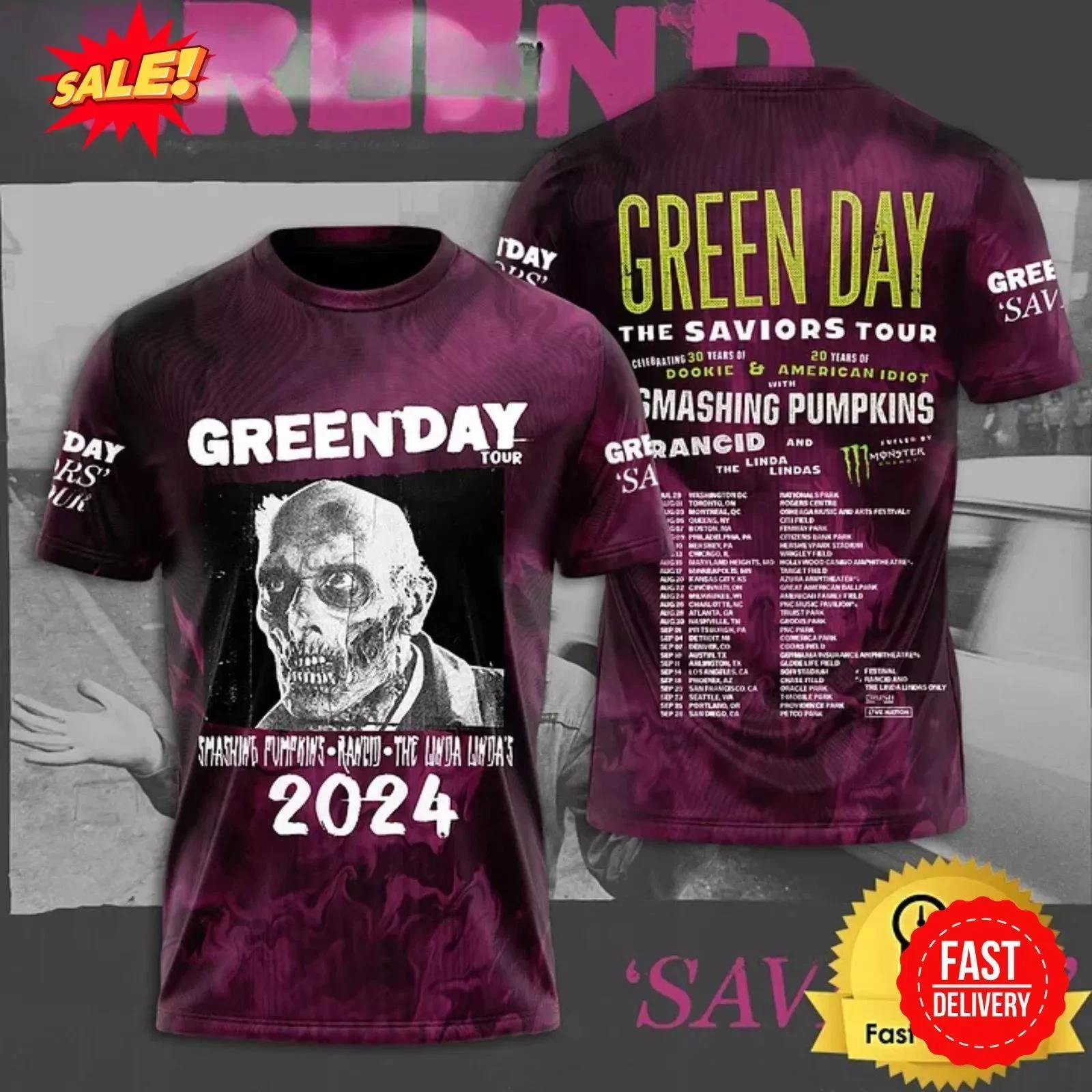 HOT    2024 Green Day Band Tour 2024 3D Unisex T Shirt For Men Women