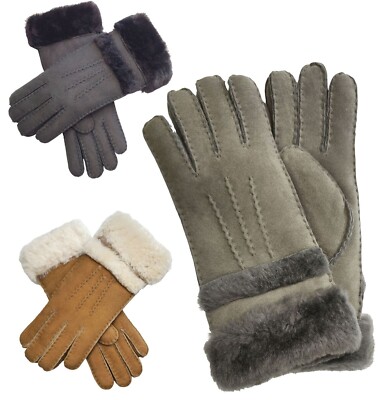 Infinity Leather Damen Schaffleder Wildlederhandschuhe Winddicht Mit Umschlag