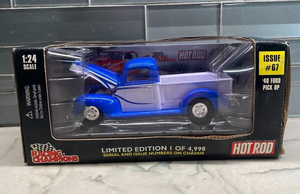 1/24 Racing Champions Hot Rod'40 Ford Pick-Up Pressofuso Auto Numero #67 1 Di - Immagine 2 di 3
