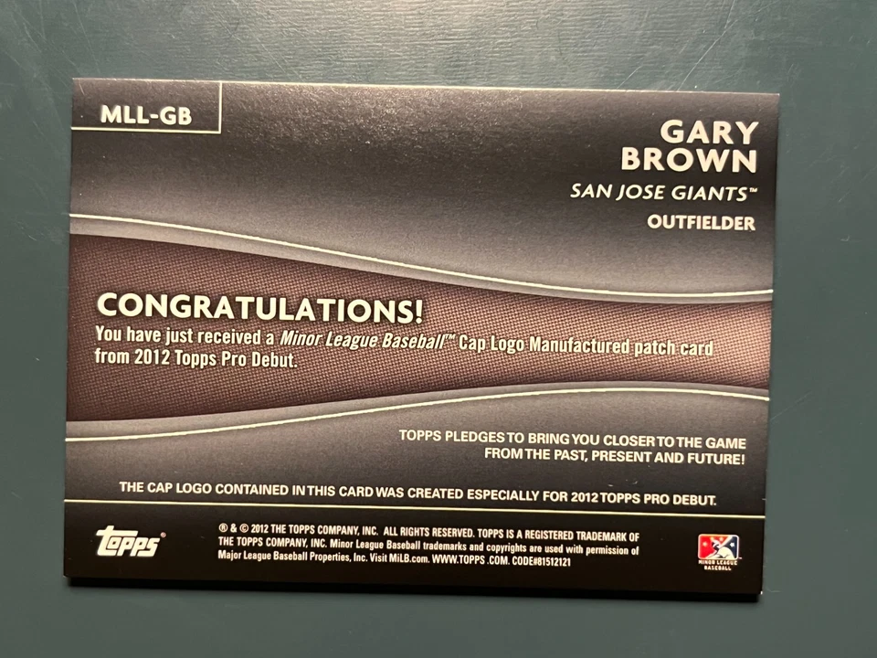 Parche fabricado con logotipo de tapa debut Topps Pro 2012 Gary Brown MLL-GB Foto 2 de 2
