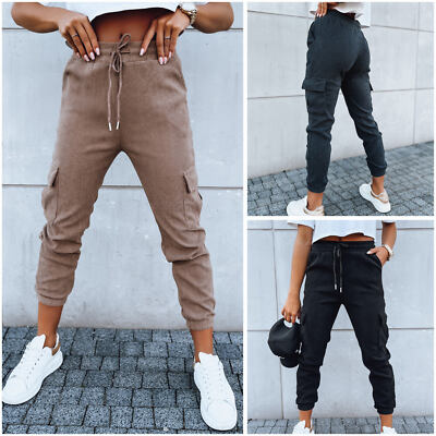 Cord Sweatpants Damen Jogginghose Sporthose Cargo Taschen Freizeithose  DSTREET 