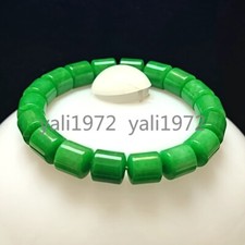 10x10mm Green Natural Burma A Jade jadeite Circle Beads Elastic Bracelet 7.5