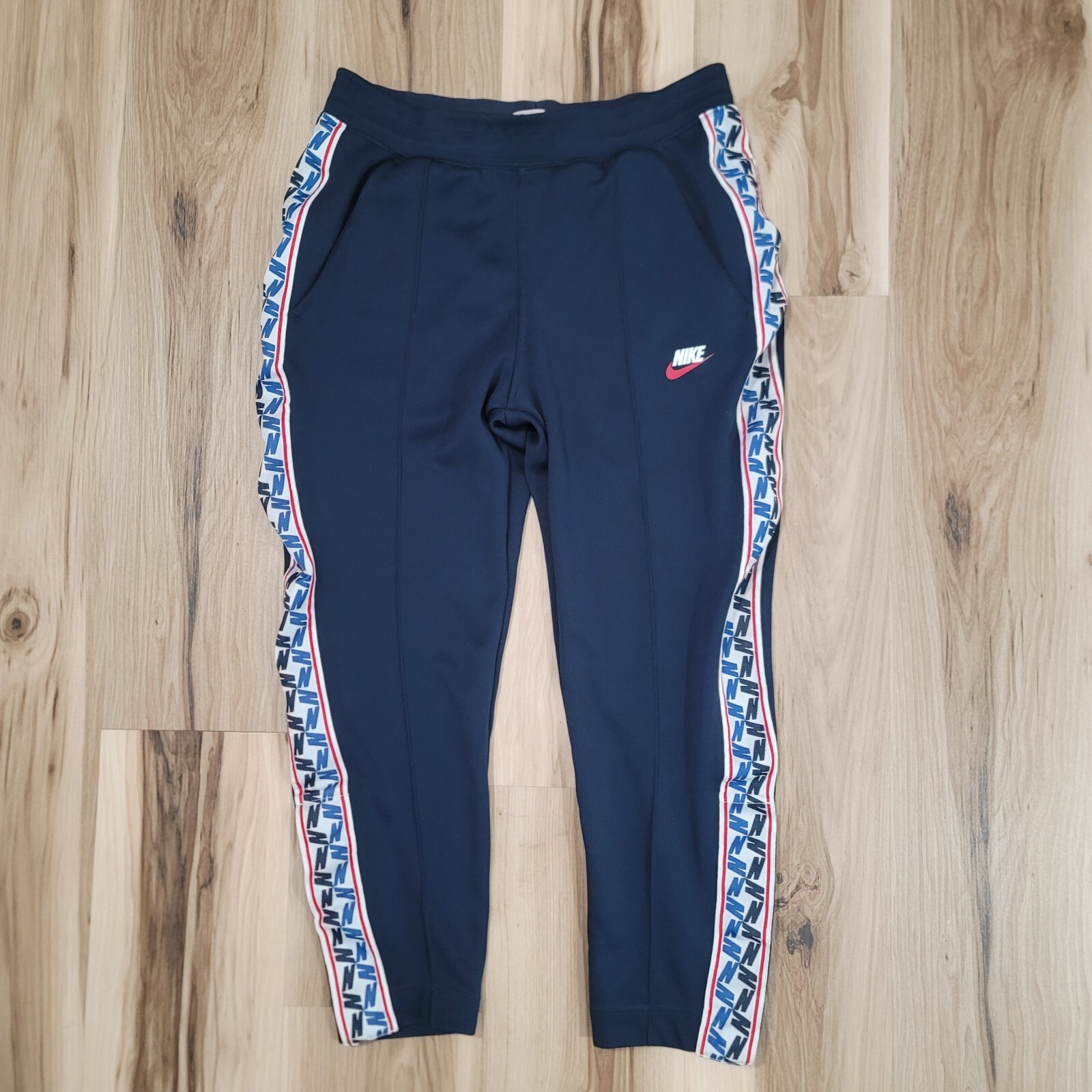 Nike Joggers Pant Mens Medium Blue Taped Poly Retro Swoosh Piping Athleisure-image