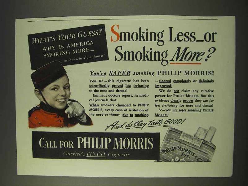 cigarettes for less 1943 Philip Morris Cigarettes Ad - Smoking Less