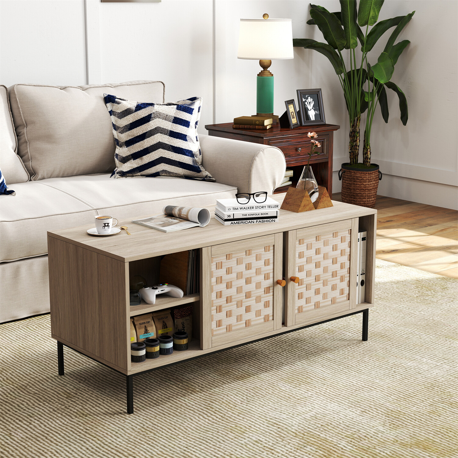 Rectangular Coffee Table with Storage for Living Room-image