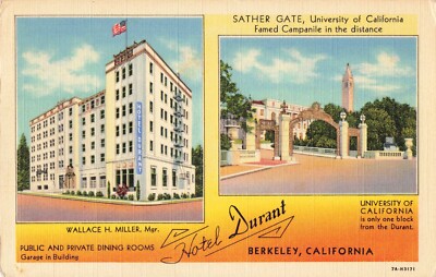 Hotel Durant Berkeley California CA University of CA Linen c1940 Postcard