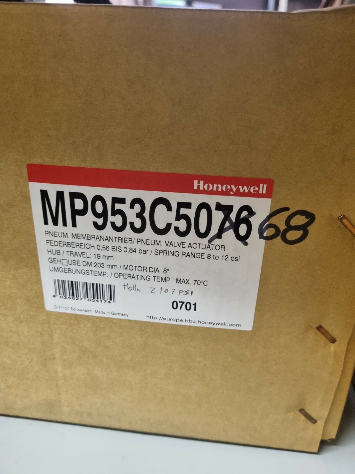 Honeywell MP953C5068 Valvola Pneumatica, Motor Dia 8"