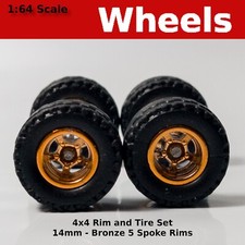 14mm 4x4 Truck Tire Sets - Bronze Blackwall 5 Spoke For Hot Wheels