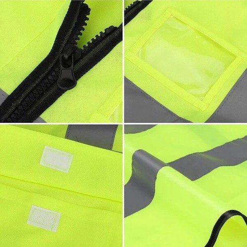 Hi Vis Safety Vest Reflective High Visibility Tape Zip Up Workwear Pocket Night - Picture 10 of 13
