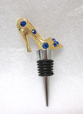 Metal Wine Stopper, Gold Tone Stiletto, & Royal Blue Rhinestones