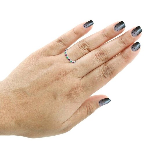 Lab Created Emerald Ruby Eternity Dainty Ring Stacking Ring For Wedding Wear - Picture 4 of 6