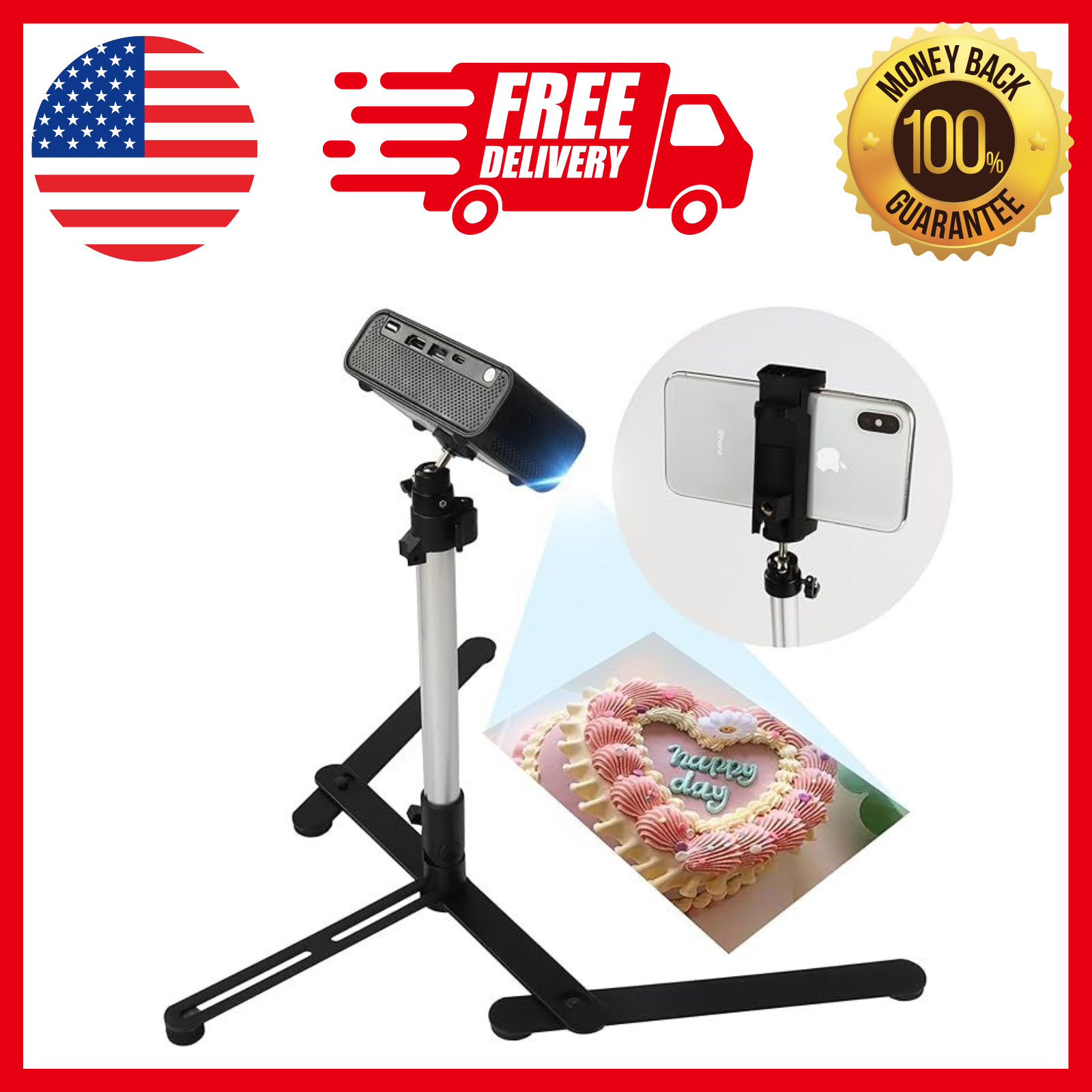 Overhead Tripod for Mini Projector - Phone Holder,Camera Stand,Webcam,Stronger-image