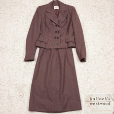 VTG Women's 40s/50s 2 PC Jacket Skirt Suit Set Peplum Brown Wool Sz XS/S 1940s