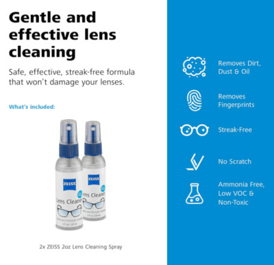 ZEISS Gentle and thorough Cleaning Lens Cleaner Spray for Eyeglass-2fl oz (2PCK)