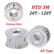 HTD 3M Timing Belt Pulley AF-Type 20T - 120T Keyway Hole, For 10/15mm Wide Belt