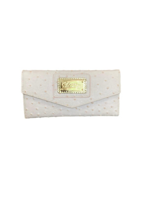 Christian Audigier Janice Trifold Ivory Ostrich Faux Leather Wallet Clutch BNWT