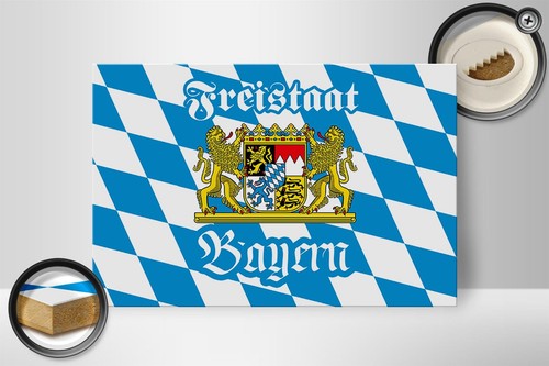 Holzschild Bayern 30x20 cm Freistaat Bayern Wappen Holz Deko Schild wooden sign - Picture 2 of 5