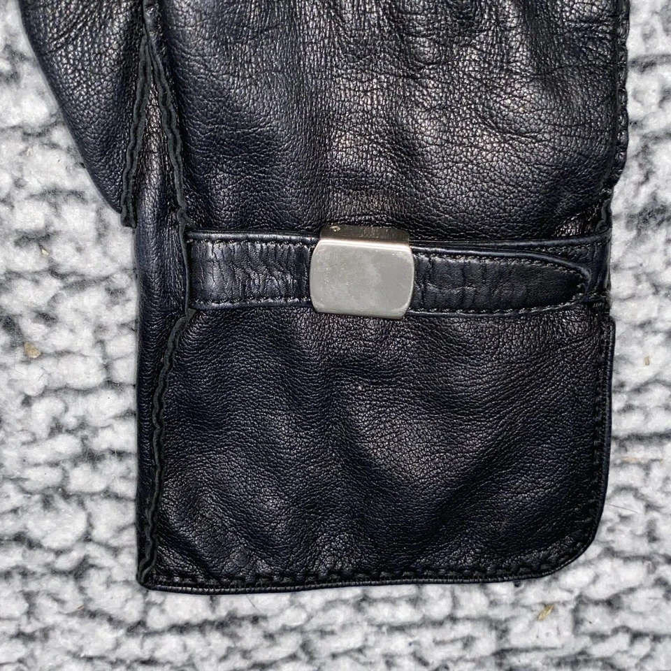 PRADA Milano Black Leather Gloves w/ Silk Lining Adjustable Clasp Size 7-1/2 - Image 3 of 4