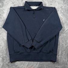 Nautica Sweatshirt Mens Large Navy Blue Cotton Quarter Zip Fleece Lined Outdoor