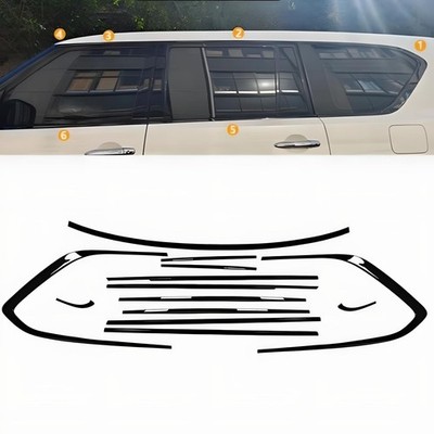 For 2018-2024 Nissan Armada 13PCS Glossy Black Window Molding Trim Frame Strips