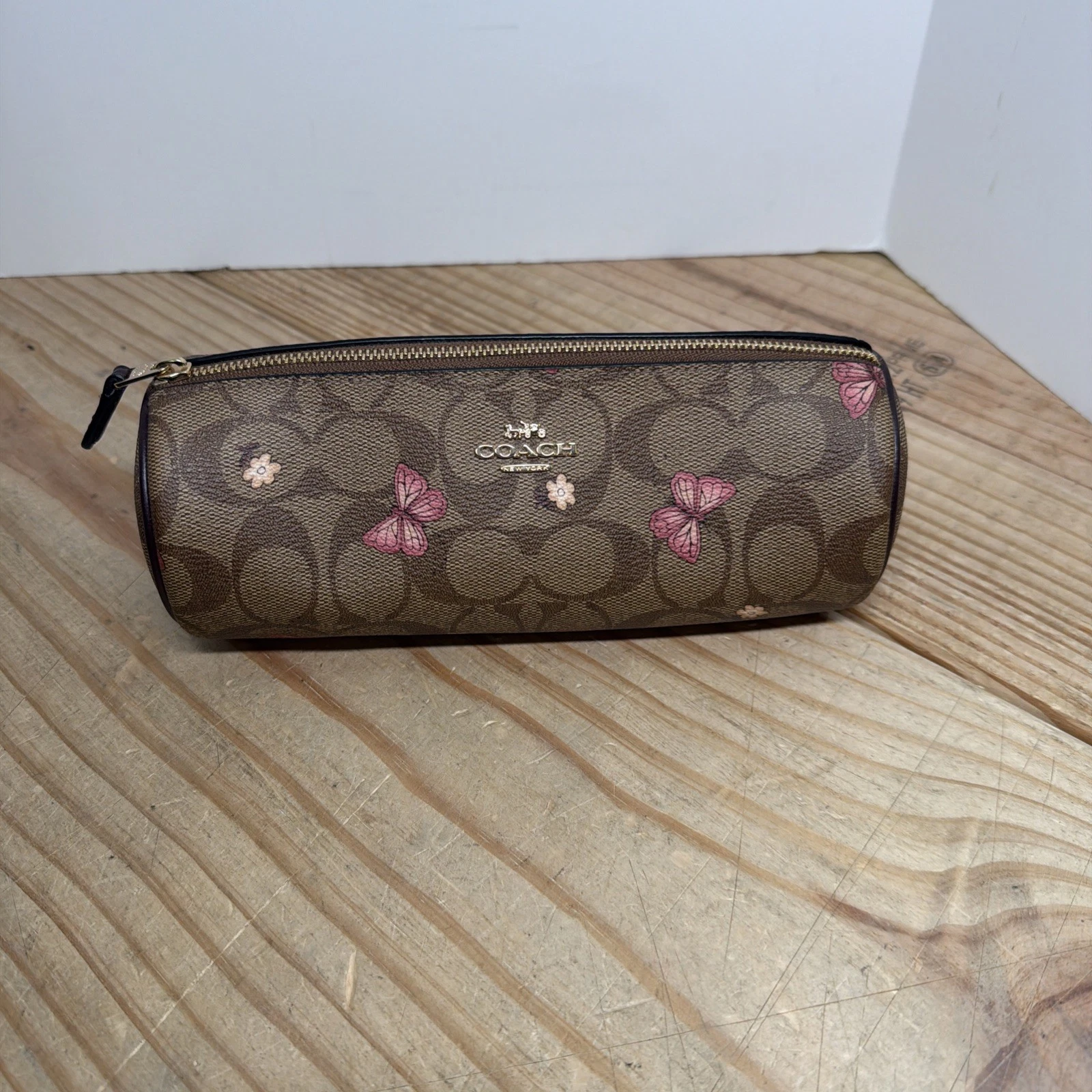 Coach Signature Canvas Makeup Brush Holder w/ Flowers & Butterflies H