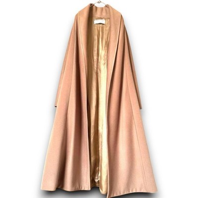 Max Mara Intrend Beige Virgin Wool Long Gown Coat Buttonless Size M #Fl ZIA