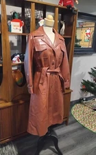 Vintage Mod Maid Pleather Boot Length Coat "Leather Look" -Size 14- 