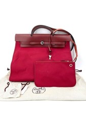 Hermes Herbag 39 Rouge Pomegranate Silver Top Handle Crossbody Bag C Stamp