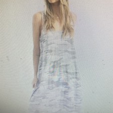 Gray Camouflage Sleeveless Midi Tank Dress Scoop Neck A-Line Casual Outdoor