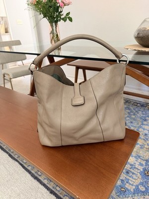 Giorgio Armani medium taupe leather bucket flap bag purse  