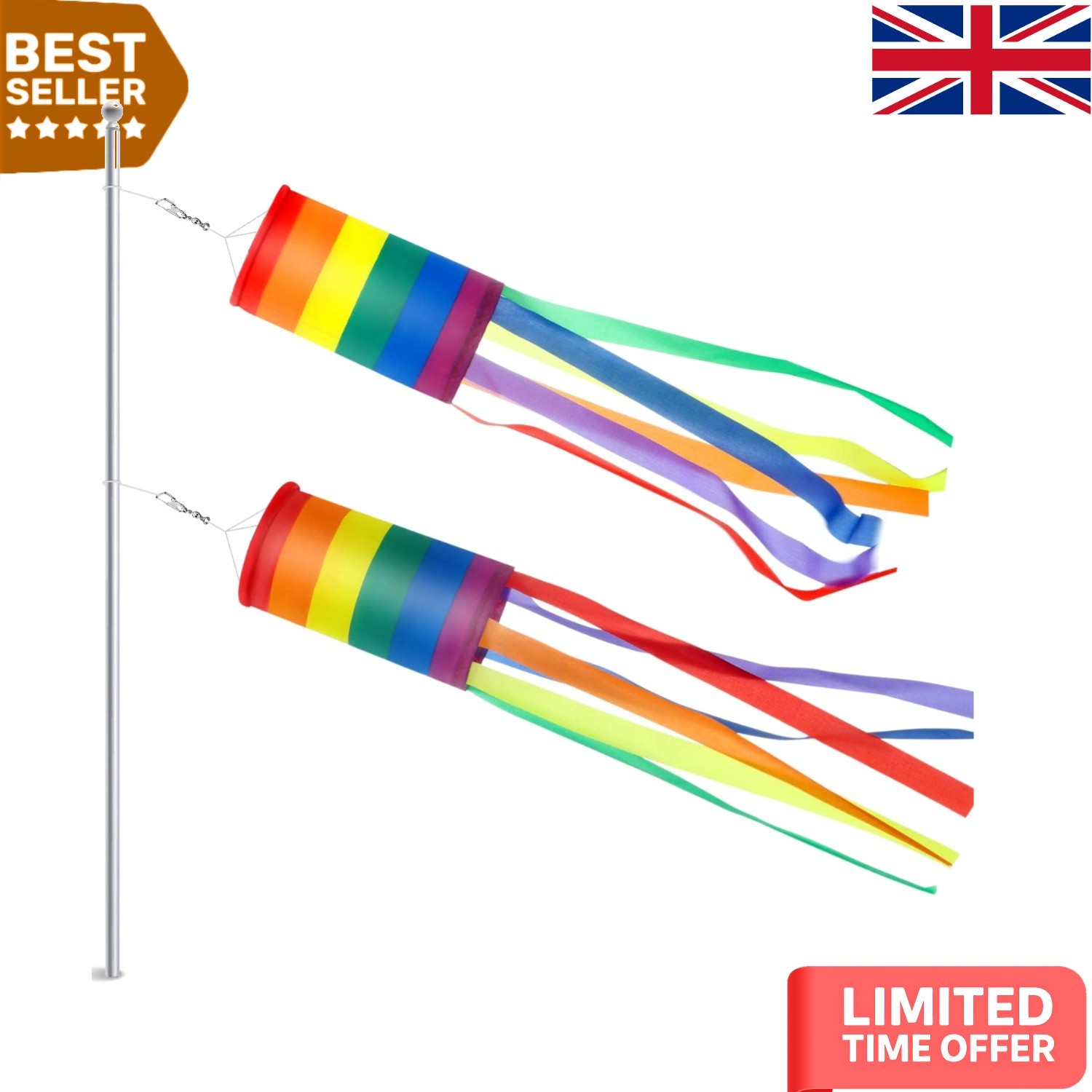 Delightful Rainbow Windsocks - 24 Inch Hanging Outdoor Decor for DIY Events