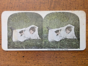 ANTIQUE ROMANCE COMIC STEREOVIEW OF "A GLANCE THROUGH THE NEWS", 1900'S