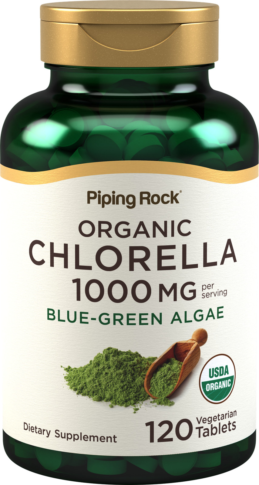 Organic Chlorella Tablets | 120 Count | 1000 mg | Non-GMO | by Piping Rock