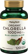 Organic Chlorella Tablets | 120 Count | 1000 mg | Non-GMO | by Piping Rock