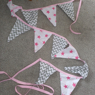 Sterne Wimpelkette rosa grau Chevron Zick Zack Mädchen Kinderzimmer Schlafzimmer Party Deko 3m
