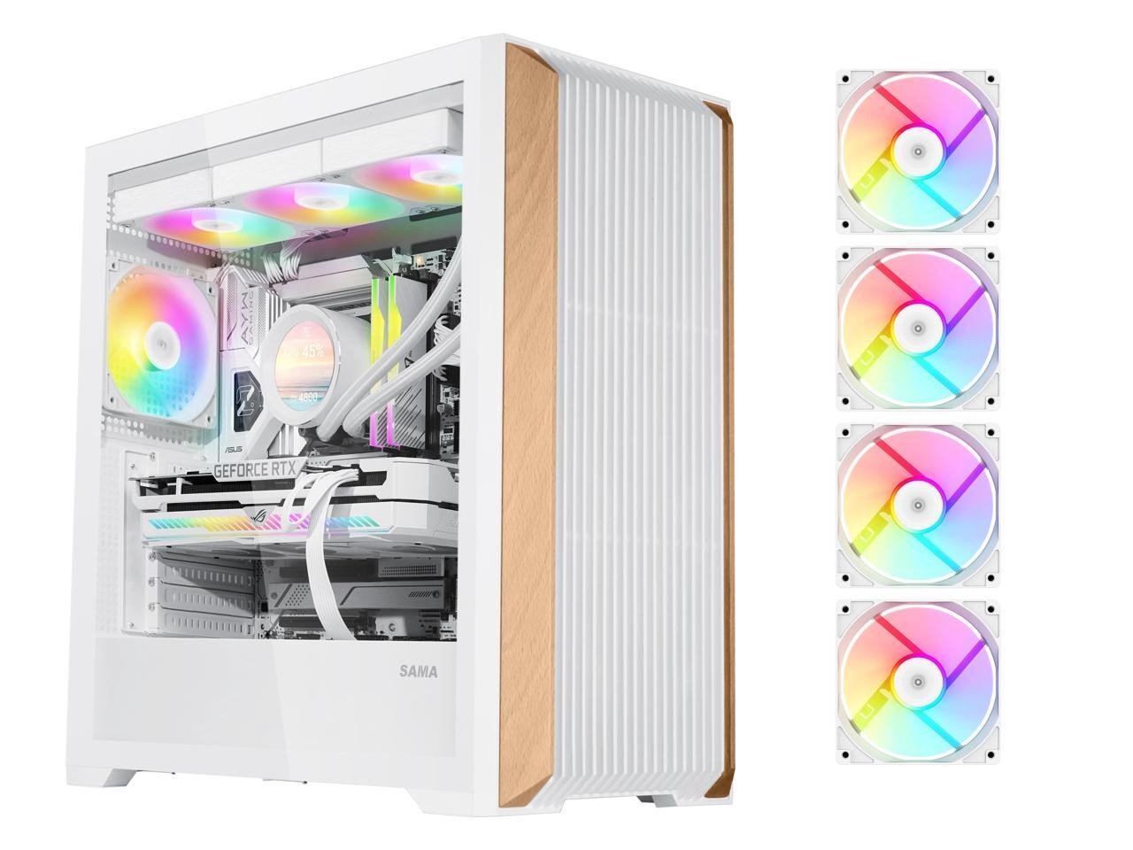 SAMA Z60 White Genuine Walnut Wood PC Case ATX Mid Tower Pre-Installed 4x 140m 11690₽