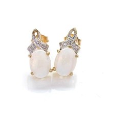 9ct Opal Diamond Stud Earrings Gold Natural White 1.38ct Boxed Gift