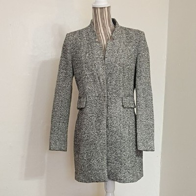 Zara Herringbone One Button Long Fitted Coat Women's Size M