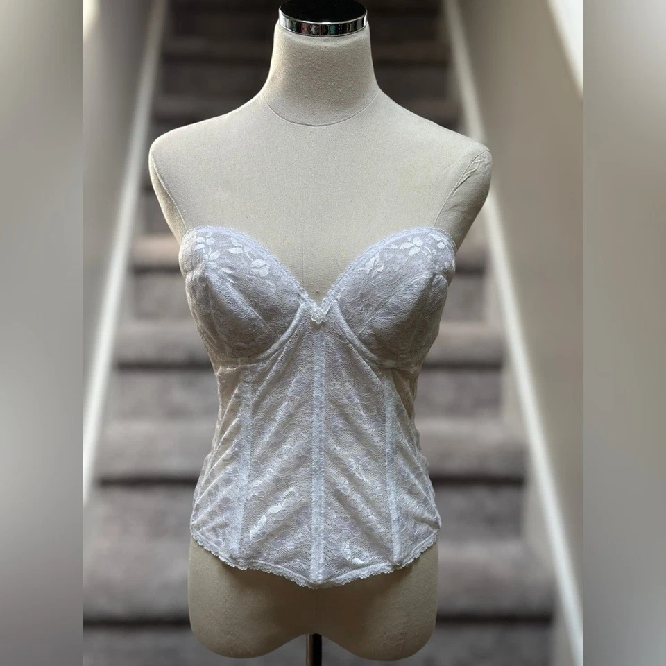 Corsé Bustier de Encaje Blanco Hecho en Unión Carnaval Top Mujer’s 38C Lencería Foto 2 de 4