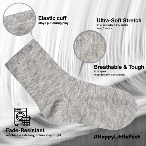 24 Pairs Kids Socks (10-13Y) - 6 Black/6 White/6 Dark Gray/6 Light Gray, Back... - Picture 2 of 7