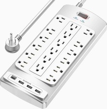 18 Outlets Surge Protector Power Strip - 6 Feet Flat Plug Heavy Duty Extension C