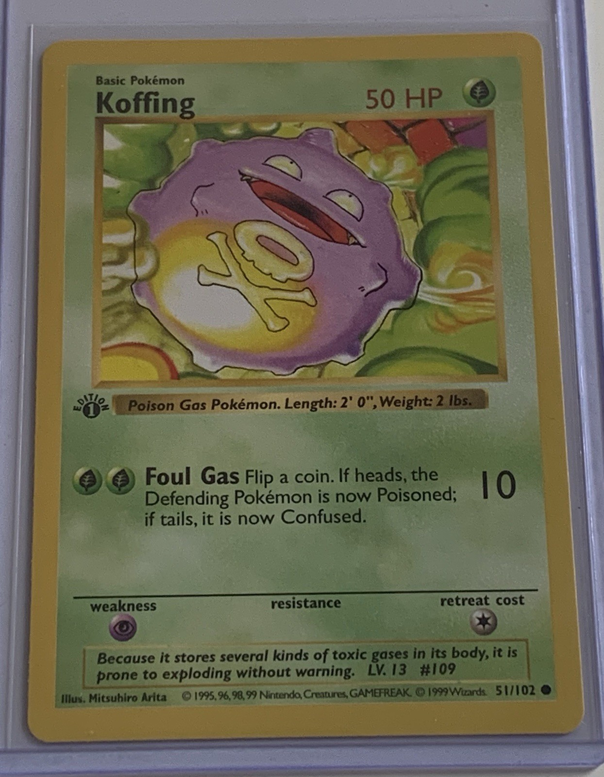 1999 Pokemon TCG Base 1st Edition Shadowless Koffing #51/102 EX-NM
